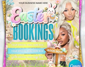 Folleto de reservas de Pascua: Maquillaje, peluquería, pestañas, uñas y primavera (plantilla editable de Canva)