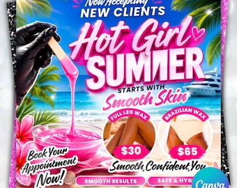 Summer Wax Flyer, Brazilian Wax Flyer, LE Esthetician Promo, Summer Waxing, Canva Template, Editable Spa Flyer, Now Accepting Clients