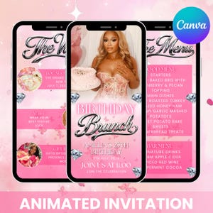 Invitación animada para brunch de cumpleaños: Plantilla editable de video para invitación (descarga digital)