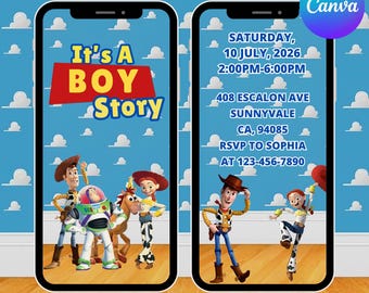 Toy Story Baby Shower Invitation Video, It’s a Boy Shower Invite, Its a boy story invitation, Toy Story Invitation, Canva Template