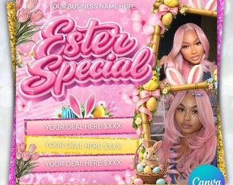 Folleto de reservas de Pascua: Maquillaje, peluquería, uñas y especial de primavera (plantilla de Canva)