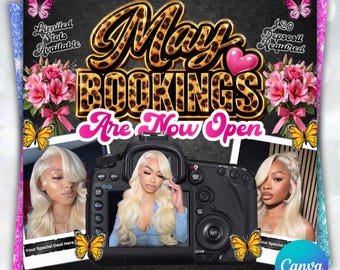 May Booking Flyer, Mothers Day Booking Flyer, May Hair, May Books Open, May Appointment Flyer, May Book Now, May Lashes Nail Braid Wig Flyer