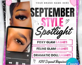 September Booking Flyer Template, Beauty Appointment Flyer, Hair Nail Lash Salon Canva Design, Books Open Promotion, Instant Download