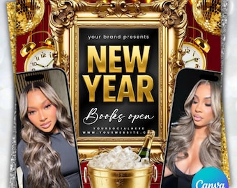 New Year Booking Flyer Template, Hair, Lash, Nail, Makeup (Canva)