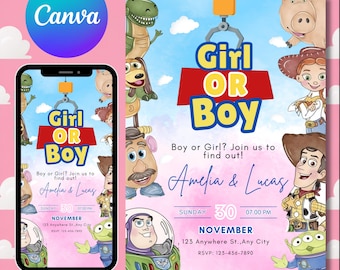 Toy Story Gender Reveal Invitation, Girl or Boy Story,Baby Boy, Baby Girl Editable Template (Digital Download)