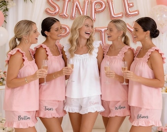 Volangpyjamasset Brudtärnepyjamas Broderat namn Brudfestpyjamas Brudfestpyjamas Bröllops-/Brudtärnepresent Möhippapresent
