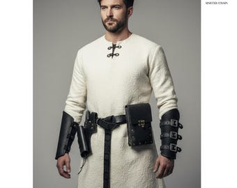 Cinturón vikingo medieval con riñonera y brazaletes / Disfraz de Halloween para LARP renacentista