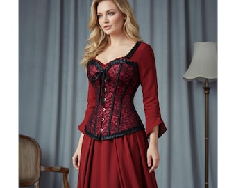 レディース オーバーバスト コルセット トップ ヴィンテージ ゴシック レースアップ ボーン入りビスチェ ウエストシェイピング シェイプウェア