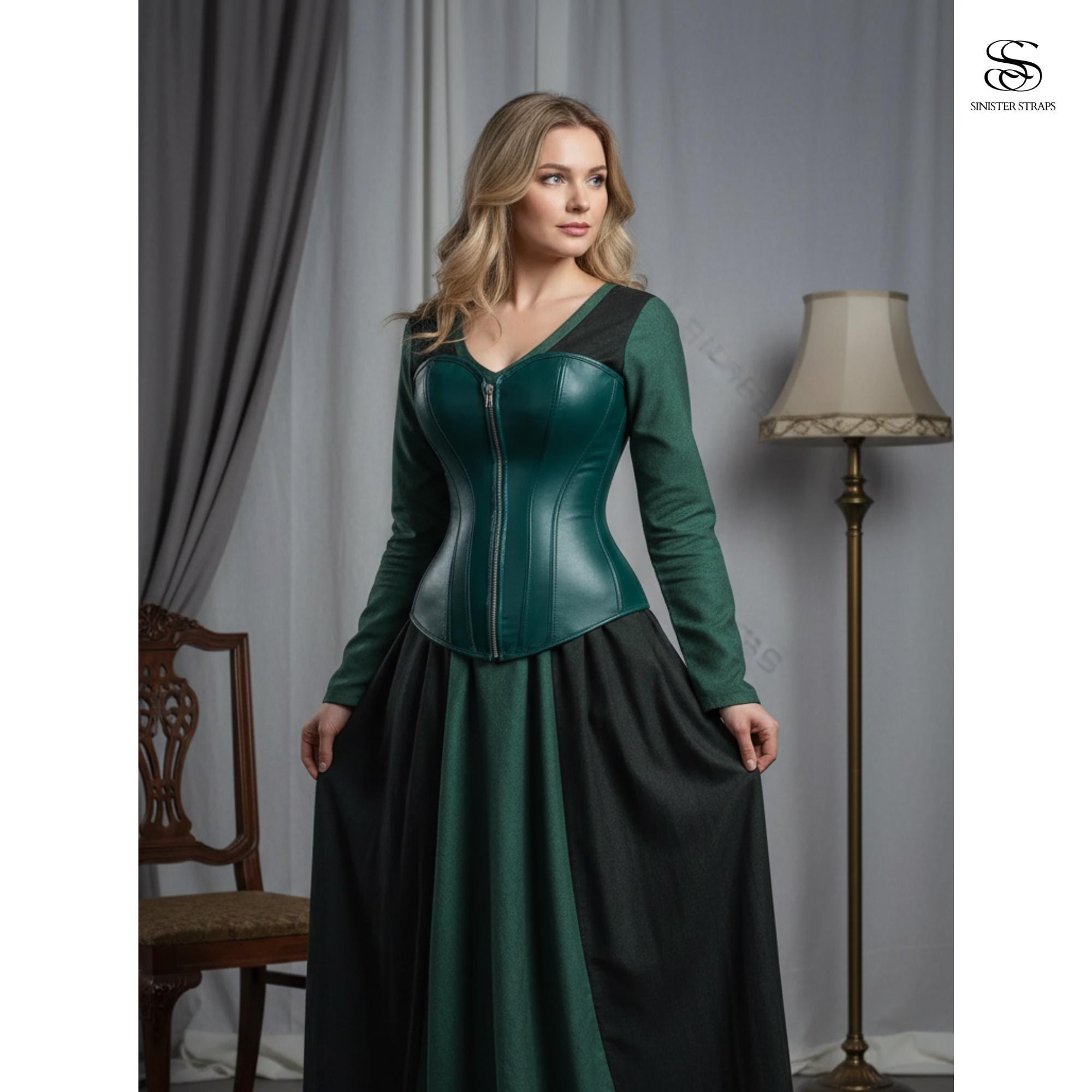 chinese dress ladies Millà Women's Emerald Tulle Maxi Dress with A Corset Busti - Green
