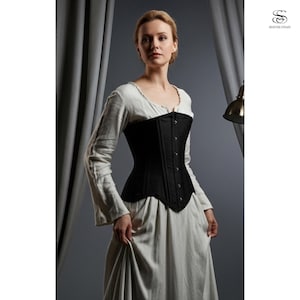 Black Longline Underbust Waist Trainer Corset | Plus Size Steampunk Bustier Top