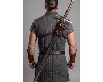 Sword Holder for Back Leather Frog Strap Medieval Sword Back Scabbard for LARP Cosplay