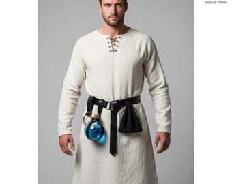 ファンタジー中世ベルト、ガラスポーションボトルとコインバッグ付き、ハロウィンコスプレ、ルネッサンスフェアアクセサリー