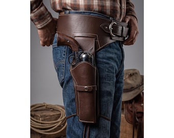 Western Leather Holster Belt, Vintage Cowboy Pistol Holder for Halloween Cosplay