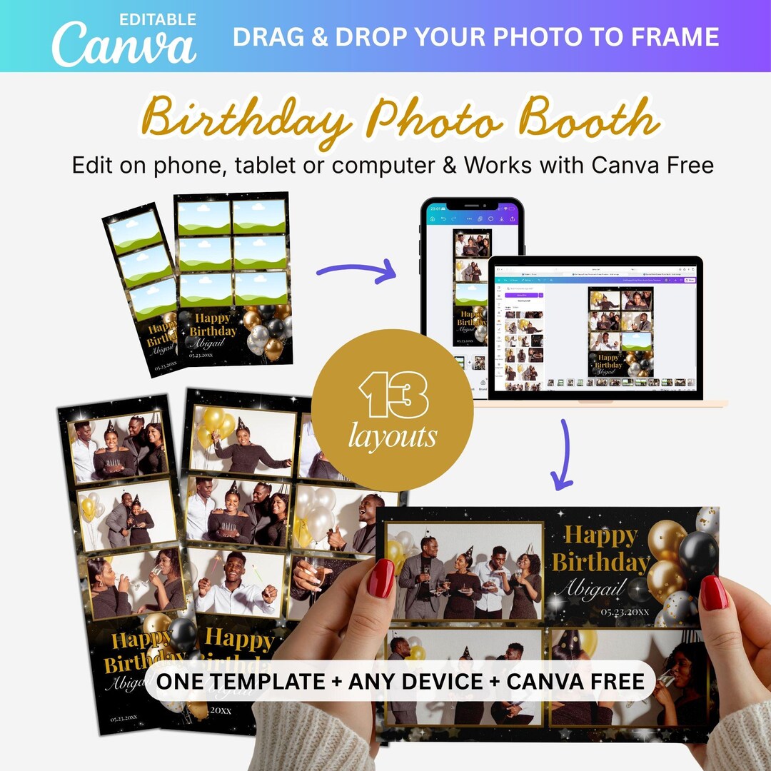 Birthday Photo Booth Canva Template – Editable Printable Photo Collage ...