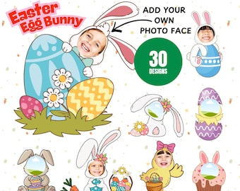 Szablon zdjęcia wielkanocnego króliczka, dodaj własną twarz, dekoracja na przyjęcie dla dzieci (Canva, edytowalna do pobrania)