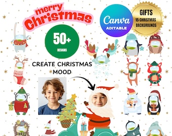 Świąteczny obrazek z twarzą | Ponad 50 edytowalnych postaci, szablon Canva