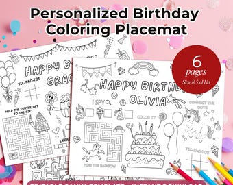 Spersonalizowana podkładka urodzinowa do kolorowania – aktywność na imprezę dla dzieci (edytowalny szablon Canva)
