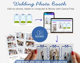 Edytowalny szablon fotobudki ślubnej, ramki Canva (2x6 i 4x6), natychmiastowe pobranie