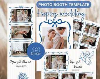 Szablon fotobudki weselnej Canva, Edytowalne ramki do fotobudki 2x6 i 4x6, Minimalistyczny pasek ze zdjęciami ślubnymi w stylu vintage, Natychmiastowe pobranie