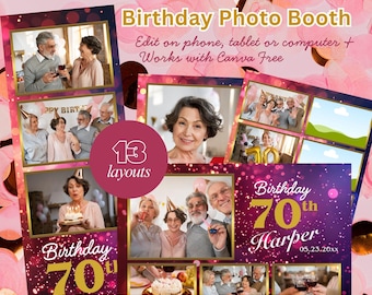 Edytowalny szablon fotobudki urodzinowej na dowolnym urządzeniu, Canva za darmo (pobranie cyfrowe)
