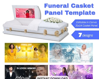 Edytowalny szablon panelu trumny pogrzebowej 31x14 (do pobrania z Canva)
