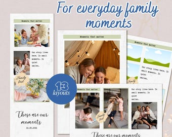 Szablon rodzinnej fotobudki, minimalistyczne ramki do fotobudki, karty do fotobudki do druku, paski pamięci do druku, edytowalne w Canva