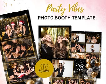 Szablon fotobudki Party Vibes Canva | Ramki na paski ze zdjęciami 2x6, 4x6, 6x4 cale | Ramka na zdjęcia na przyjęcie urodzinowe | Natychmiastowe pobranie