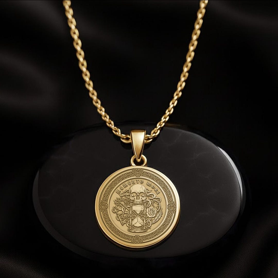 14K Gold Memento Mori Pendant: Vanitas Jewelry , Silver Skull Necklace ...