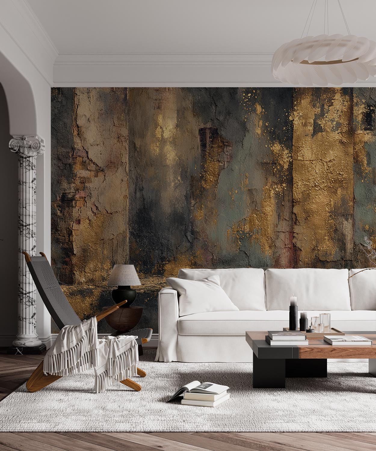 Abstract Gold Peel and Stick Wallpaper, Distressed Non Woven Mural ...