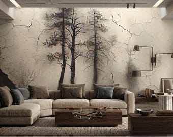 Moody Foggy Tree Wallpaper Vintage Peel and Stick Dark Forest Mural Non Woven Vinyl