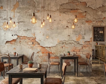 Papier peint industriel en briques apparentes, peinture murale en plâtre, déco murale non tissée