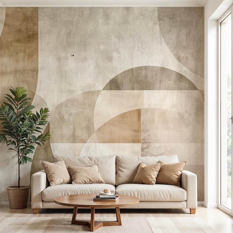 Modern Abstract Geometric Wall Mural Beige Peel and Stick Wallpaper ...