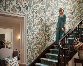 Seamless Cat Floral Wallpaper Vinyl Peel and Stick Removable William Morris Wall Mural