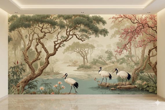 Chinoiserie Wallpaper Peel and Stick Wallpaper Non Woven Mural