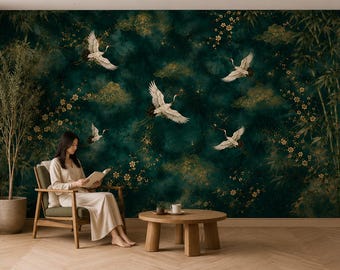 Schälen und aufkleben, Vlies Tapete, Japanischer Kranich Wandbild