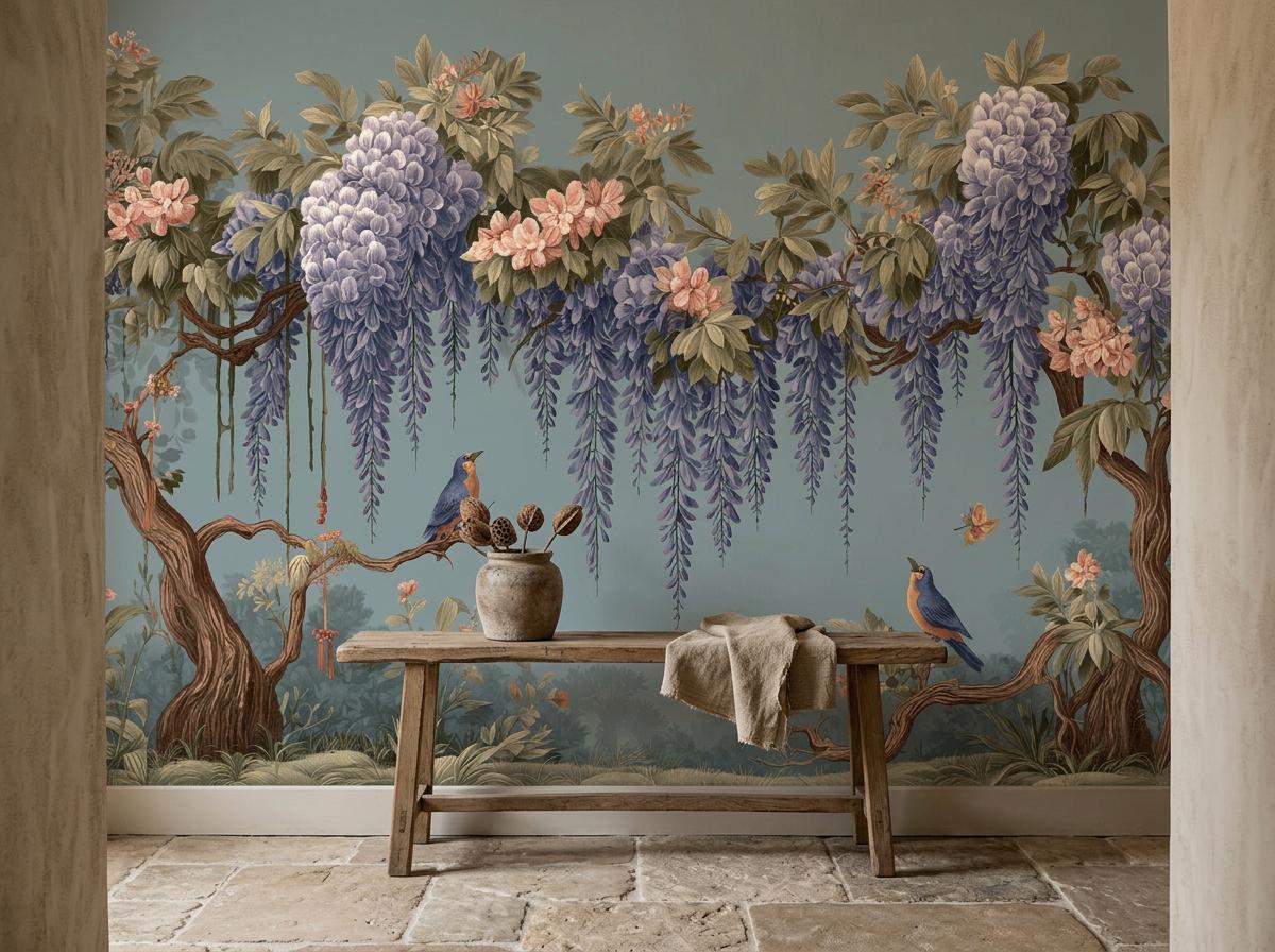 Blue Wisteria Floral Wallpaper Purple Chinoiserie Peel and Stick ...