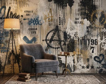 Urban Graffiti Peel And Stick, Abstract Street Art Wallpaper, Non Woven Grunge Mural