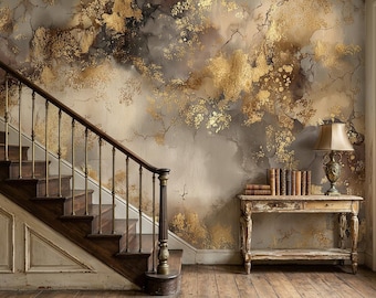 Papel pintado de mármol dorado, mural abstracto de pared, vinilo autoadhesivo, color beige, efecto metálico de lujo.