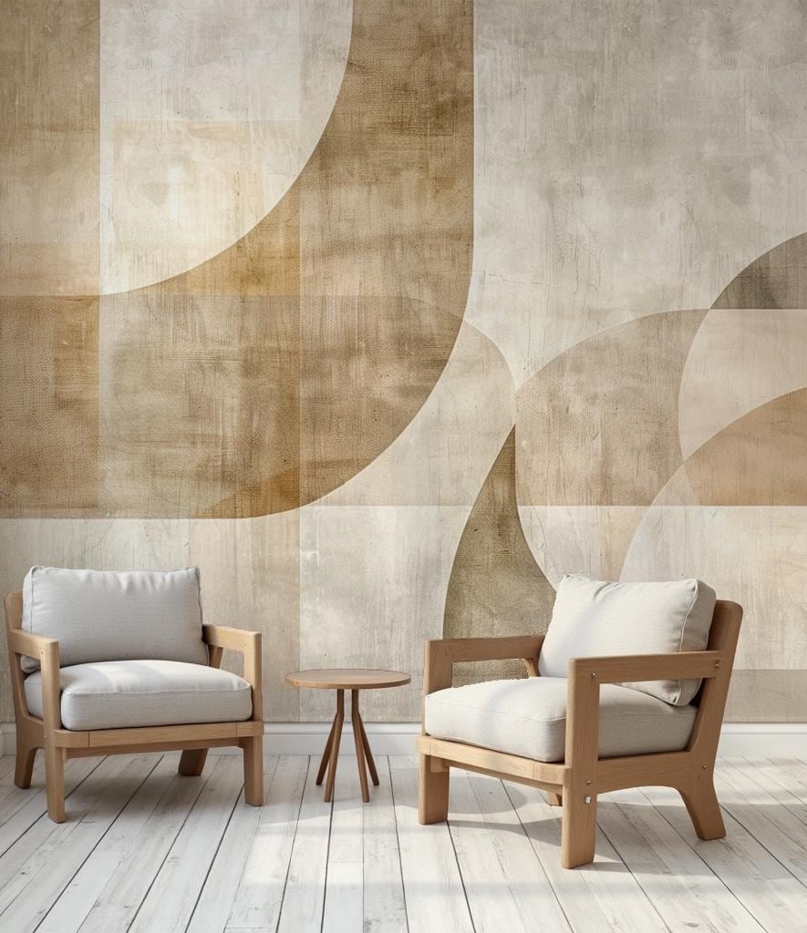 Modern Abstract Geometric Wall Mural Beige Peel and Stick Wallpaper ...
