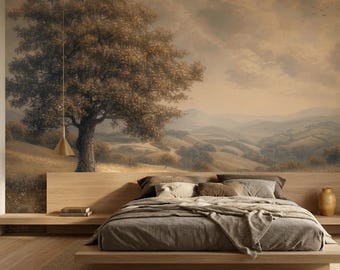 Golden Countryside Landscape Wallpaper Mural Removable Peel And Stick Scenic Field Design
