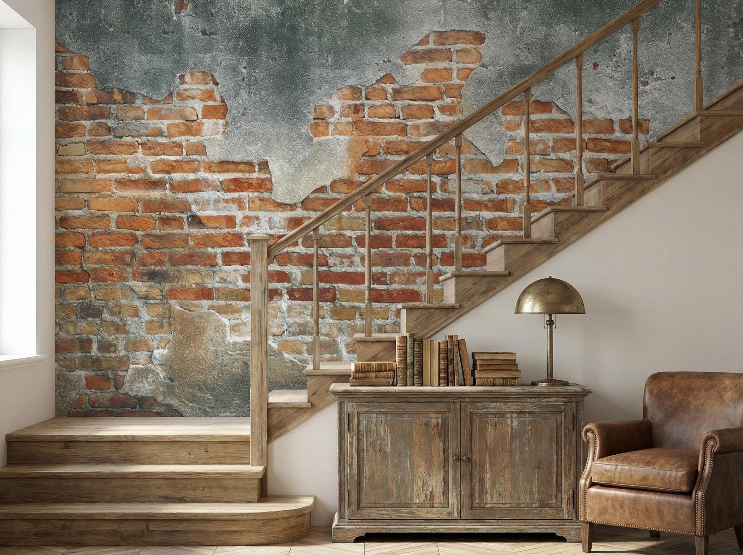 Distressed Red Brick Wall Wallpaper Mural Removable Peel and Stick ...