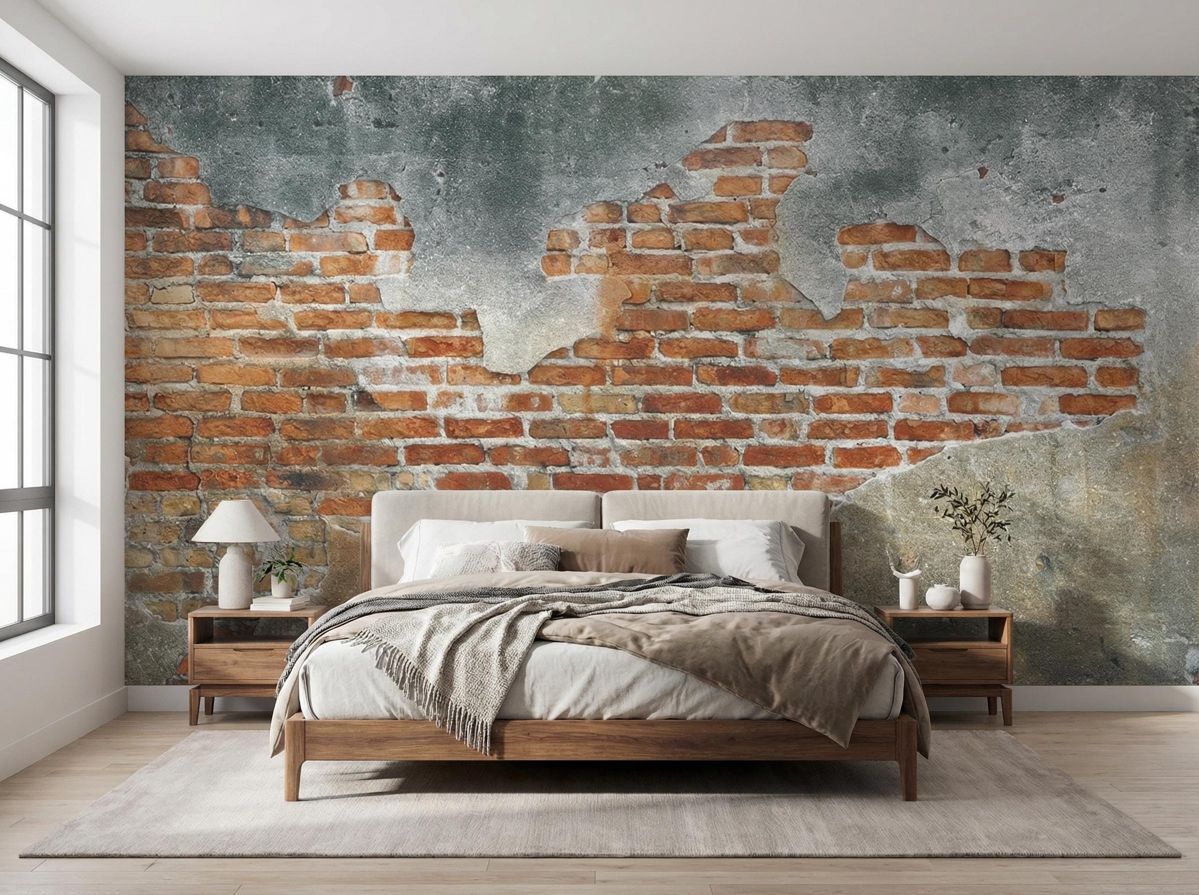 Distressed Red Brick Wall Wallpaper Mural Removable Peel and Stick ...