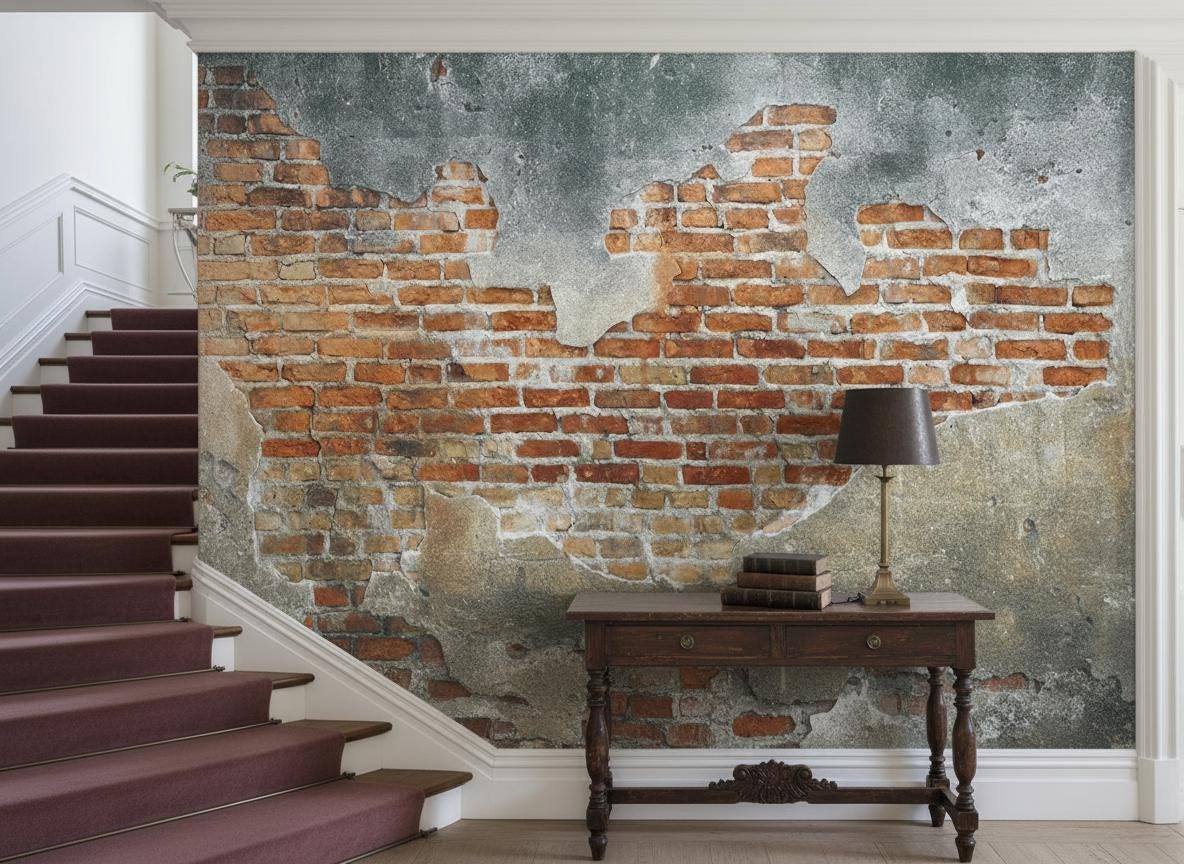 Distressed Red Brick Wall Wallpaper Mural Removable Peel and Stick ...