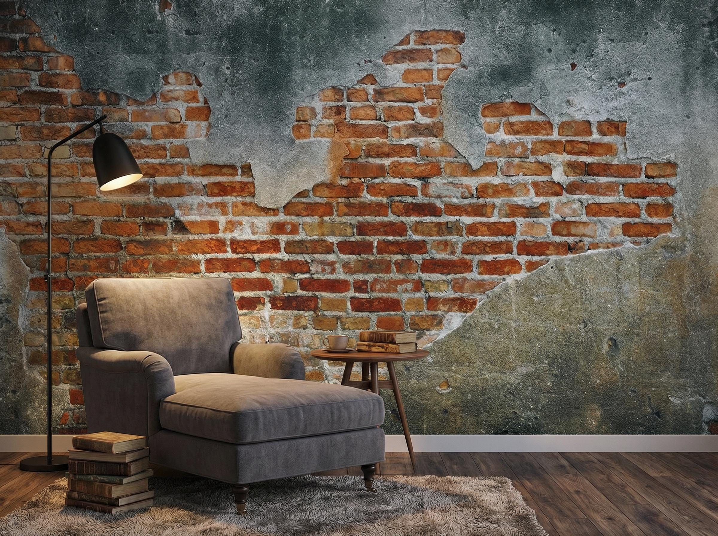 Distressed Red Brick Wall Wallpaper Mural Removable Peel and Stick ...