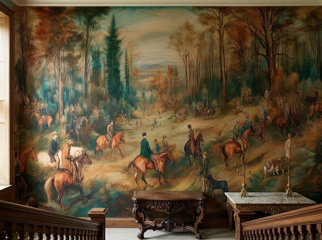 Rustic Nature Background Hunting Vintage Hunting Scene Wallpaper Mural Removable Peel and Stick Classic ...