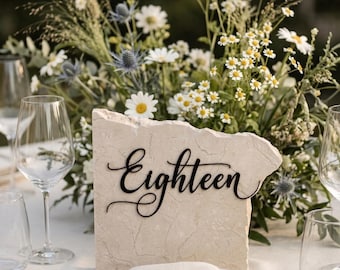 Custom Marble Stone Table Numbers with 3D Text , Wedding Reception Table Decor, Unique Table Signs