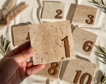 Rustic Stone Table Numbers for Wedding, Elegant Free Standing Sign for Events