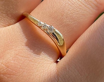 Gold Diamond Minimalist Ring Dainty Gold Engagement Ring Petite Diamond Promise Ring Thin Gold Band Ring Simple Stackable Birthday Gift