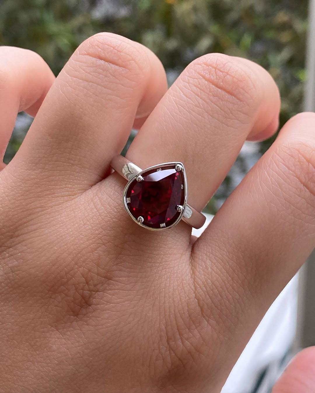 2 CT Ruby Engagement Ring Pear Solitaire Engagement Ring Unique Red ...