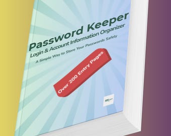 Lösenordshållare utskrivbar PDF | Lösenordsloggbok | Inloggnings- och kontoorganisatör | Lösenordsspårare för internet | Digital nedladdning